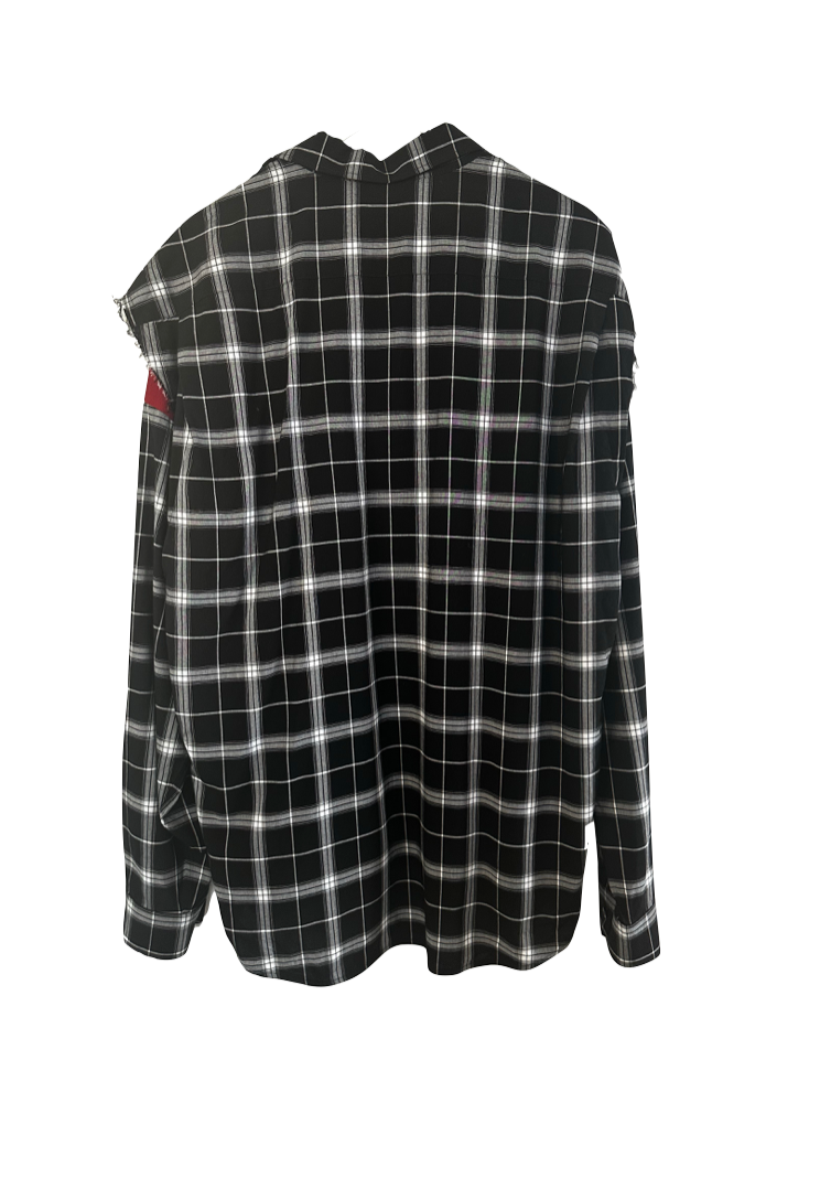Balenciaga Ripped Long Sleeve Checked Button-up Shirt Size FR 36