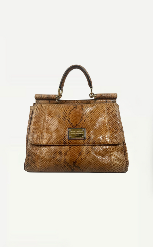 Dolce & Gabbana Sicily Python Leather Handbag Gold Hardware