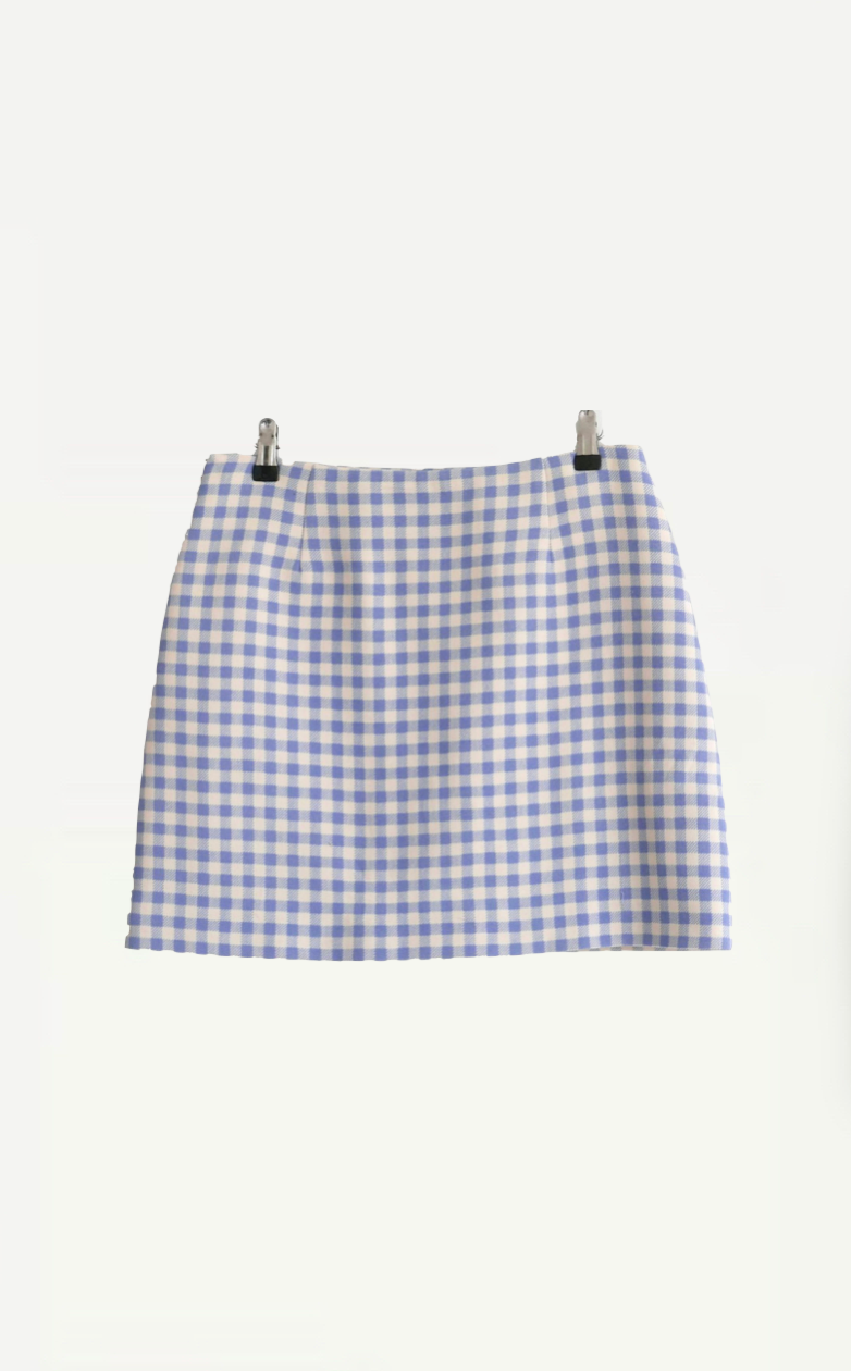 Prada Blue A/W13 Gingham Mini Checked Blue Skirt Size Italian 38