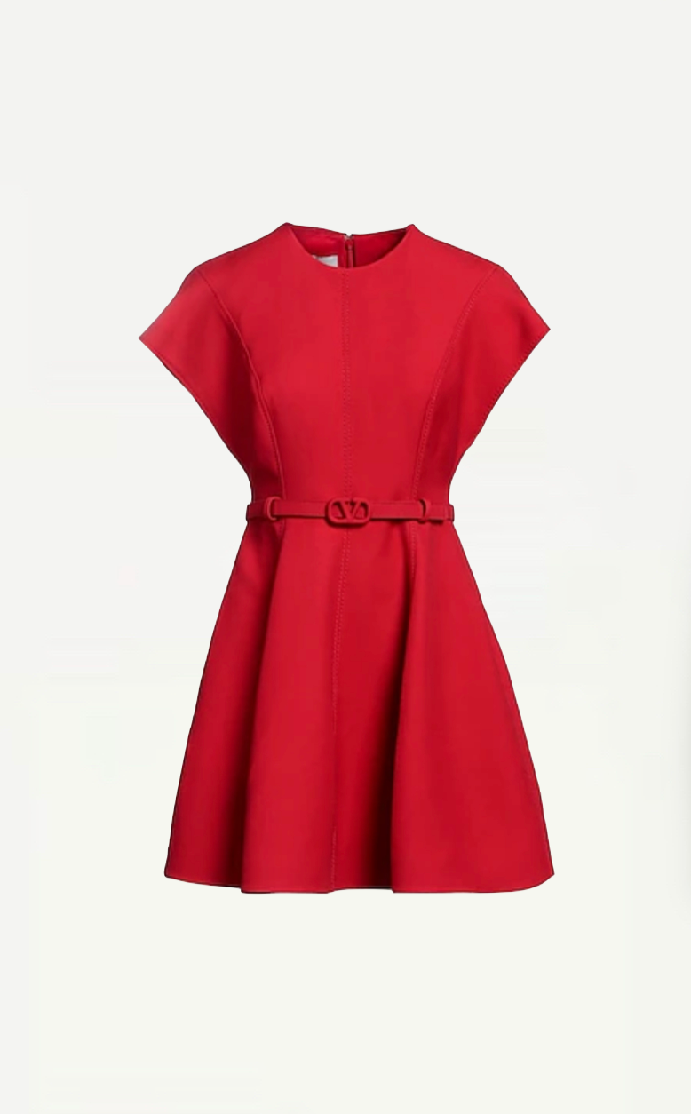 Valentino Garavani Red Silk Crepe Couture Mini Dress With Belt Logo Size Italian 38