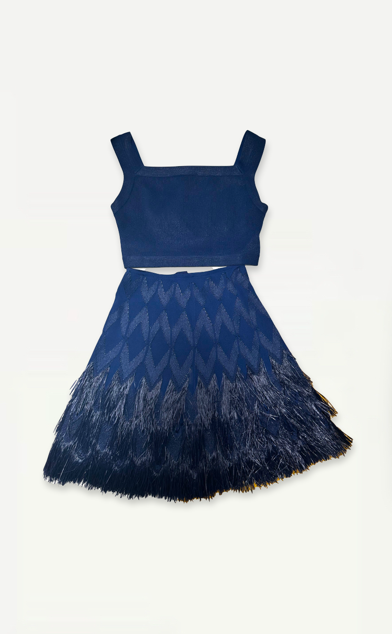 Alaïa Navy Skirt and Crop Top Set Size Small