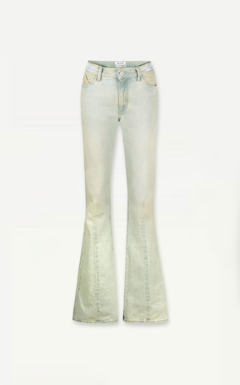 The Attico Sand Green Distressed-Finish Mid Rise Flared Jeans Size FR 36 (26) Retail Price - 659€