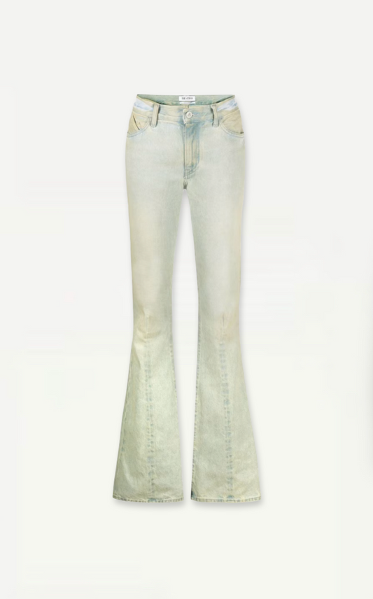 The Attico Sand Green Distressed-Finish Mid Rise Flared Jeans Size FR 36 (26) Retail Price - 659€
