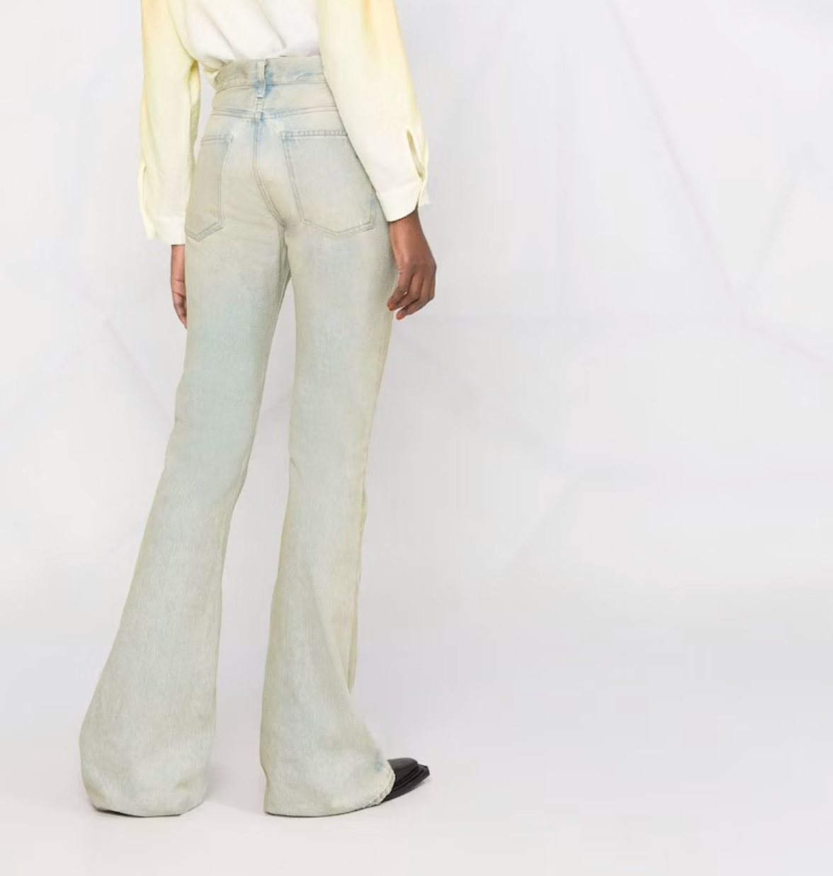 The Attico Sand Green Distressed-Finish Mid Rise Flared Jeans Size FR 36 (26) Retail Price - 659€