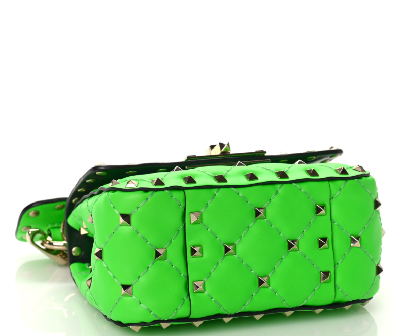 Valentino Garavani Calfskin Mini Rockstud Spike Handbag In Neon Green With Silver Hardware Retail Price - 2,700€