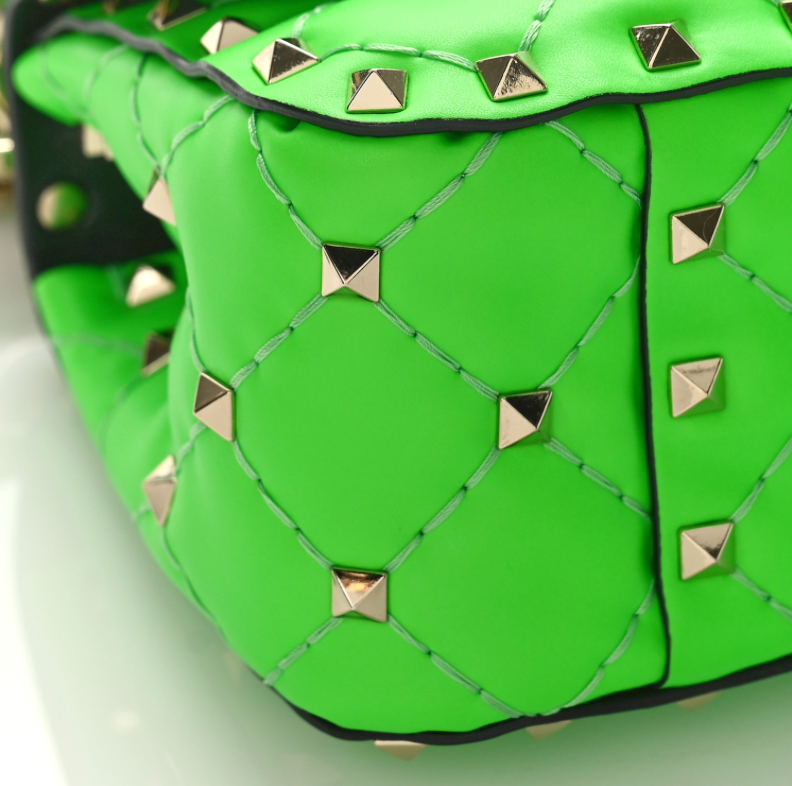 Valentino Garavani Calfskin Mini Rockstud Spike Handbag In Neon Green With Silver Hardware Retail Price - 2,700€