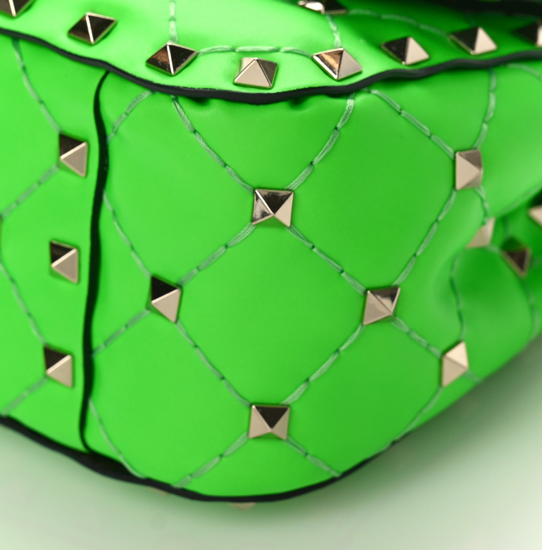 Valentino Garavani Calfskin Mini Rockstud Spike Handbag In Neon Green With Silver Hardware Retail Price - 2,700€