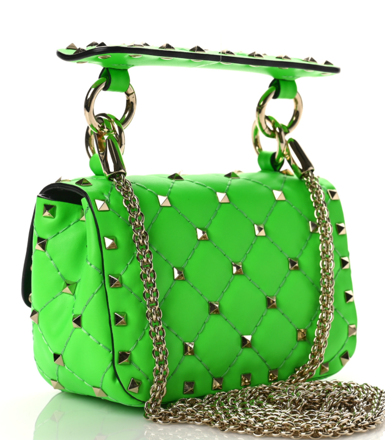 Valentino Garavani Calfskin Mini Rockstud Spike Handbag In Neon Green With Silver Hardware Retail Price - 2,700€