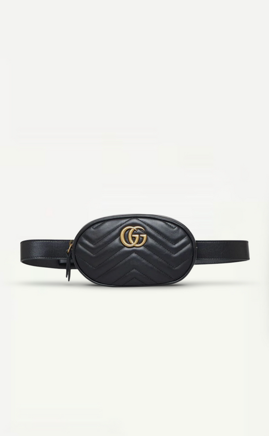 Gucci GG Marmont Matelasse Black Belt Bag With Gold Hardware