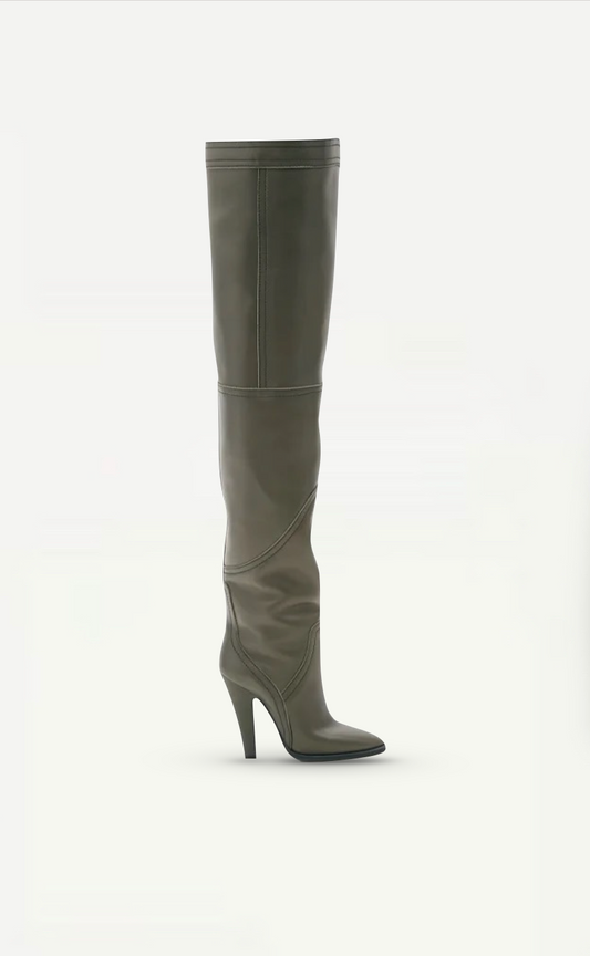 Saint Laurent Kensington Leather Olive Green Over-The-Knee Boot Heels Size Europe 40 Retail Price - 2,295€