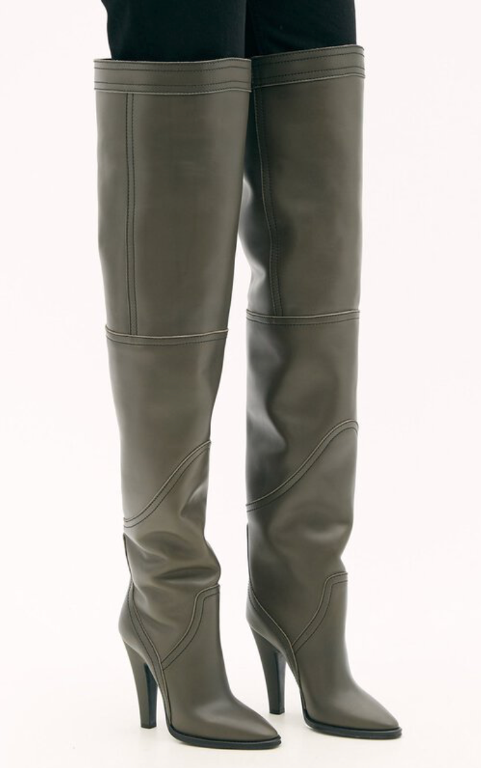Saint Laurent Kensington Leather Olive Green Over-The-Knee Boot Heels Size Europe 40 Retail Price - 2,295€