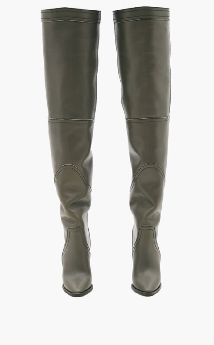 Saint Laurent Kensington Leather Olive Green Over-The-Knee Boot Heels Size Europe 40 Retail Price - 2,295€