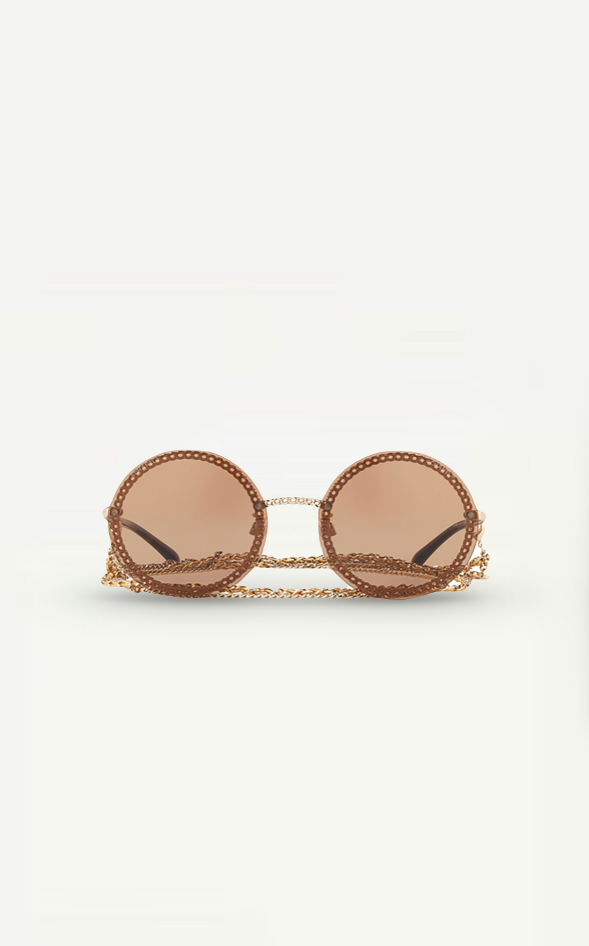 Chanel Round Metal Sunglasses With Gold Chain