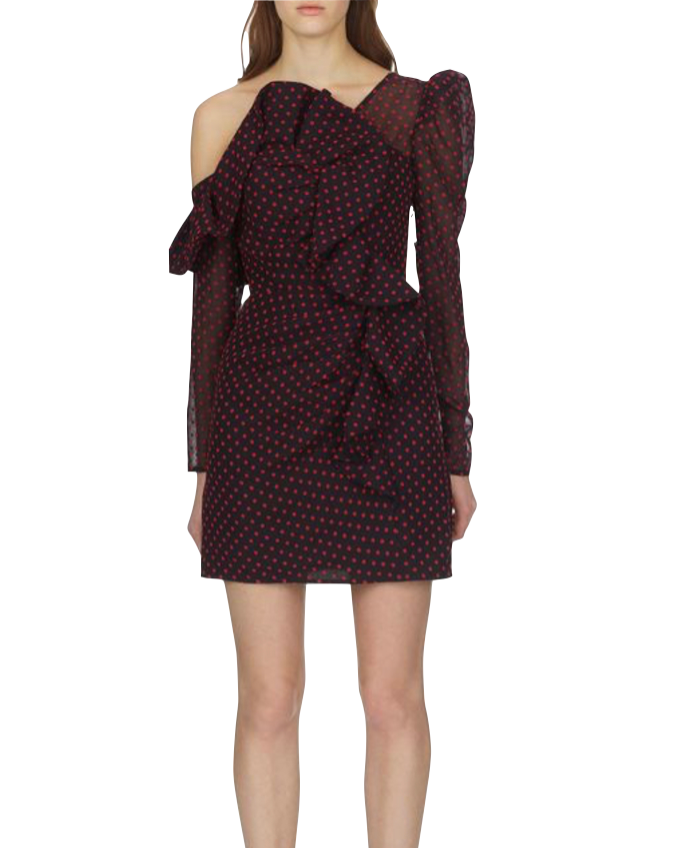 Self Portrait One-Shoulder Ruffled Chiffon Polkadot Mini Dress Size UK 6 Small - Retail Price 390€