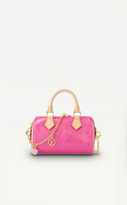 Louis Vuitton Nano Speedy In Pink With Gold Hardware