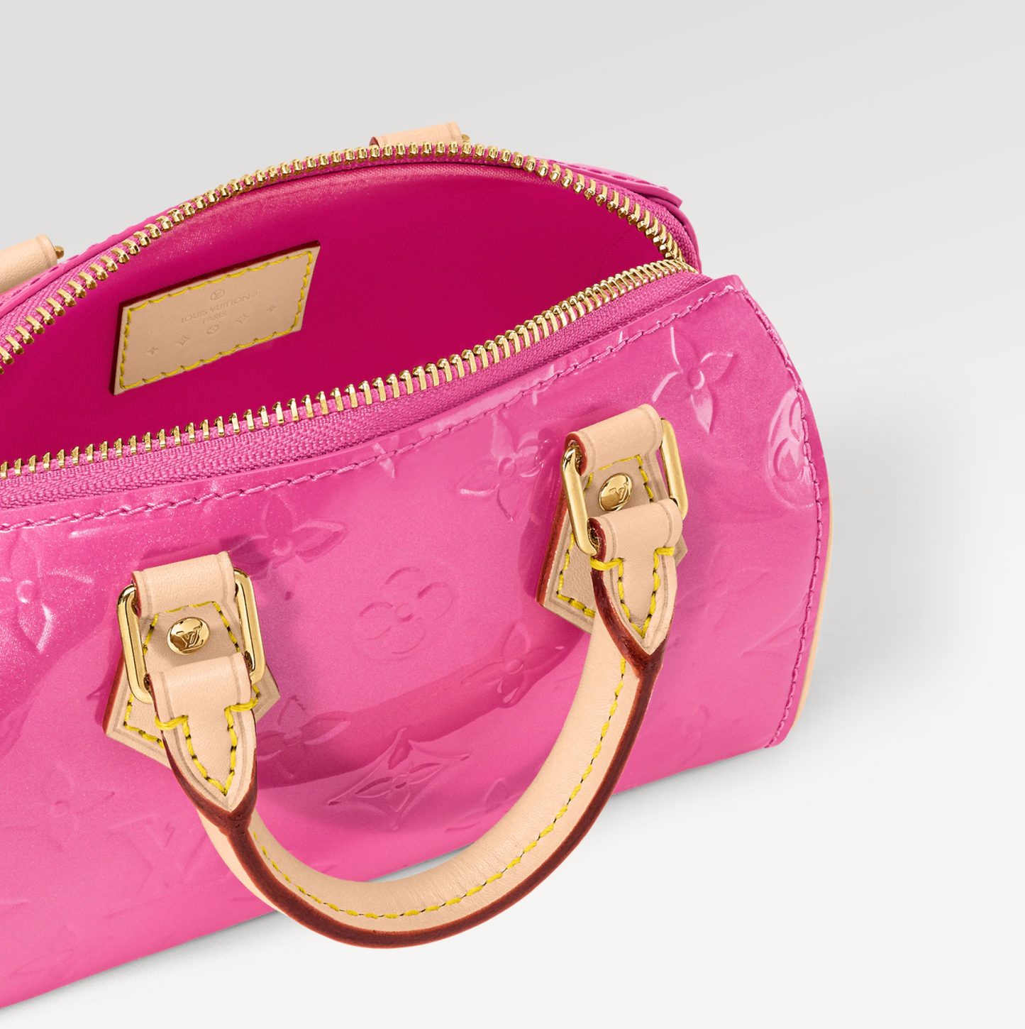 Louis Vuitton Nano Speedy In Pink With Gold Hardware