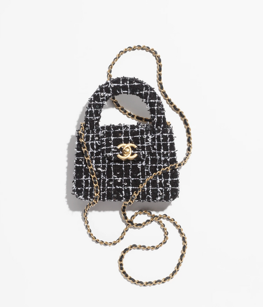 Chanel Nano Tweed Kelly Shopper With Gold Hardware