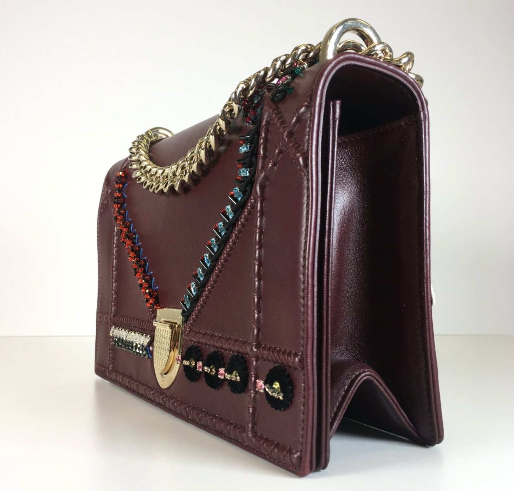 Interior of Dior Diorama crossbody bag showing lining and compartments