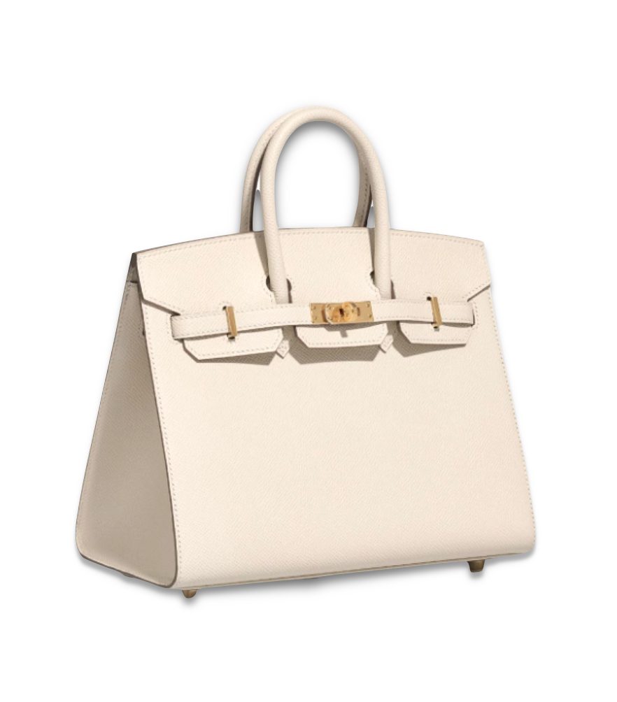 Back view of Hermès Craie Birkin 25 with pristine stitching