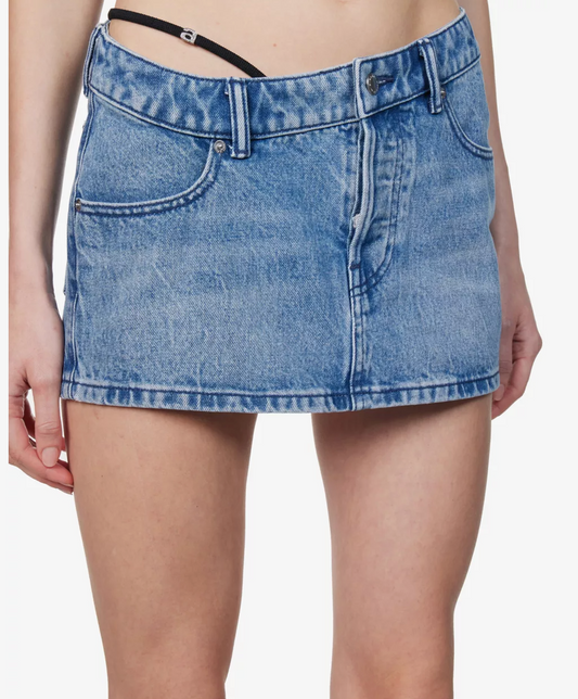 Alexander Wang Denim Mini Skirt with logo-embellished straps