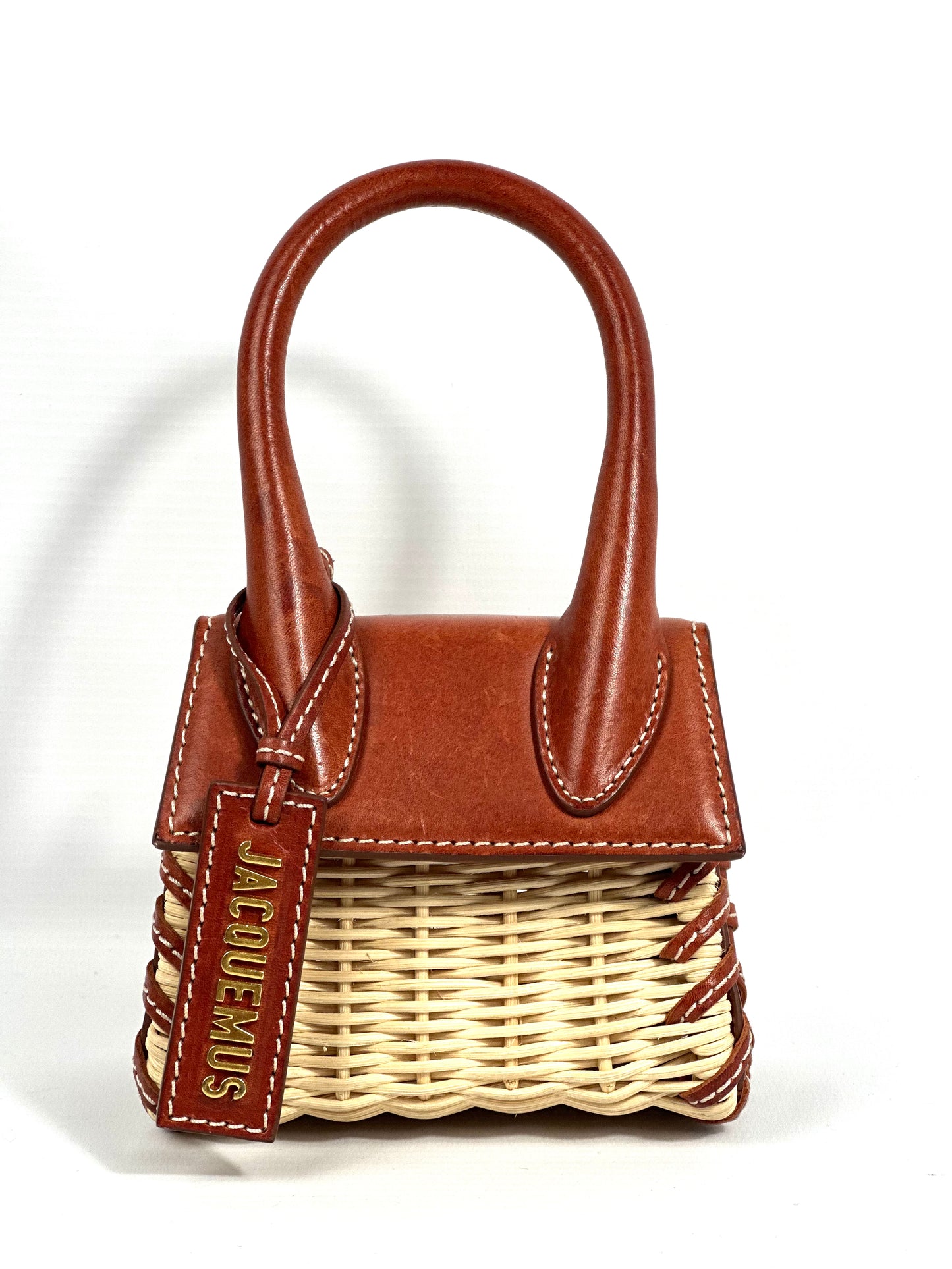 Jacquemus Brown Wicker Mini "Le Chiquito" With Gold Hardware