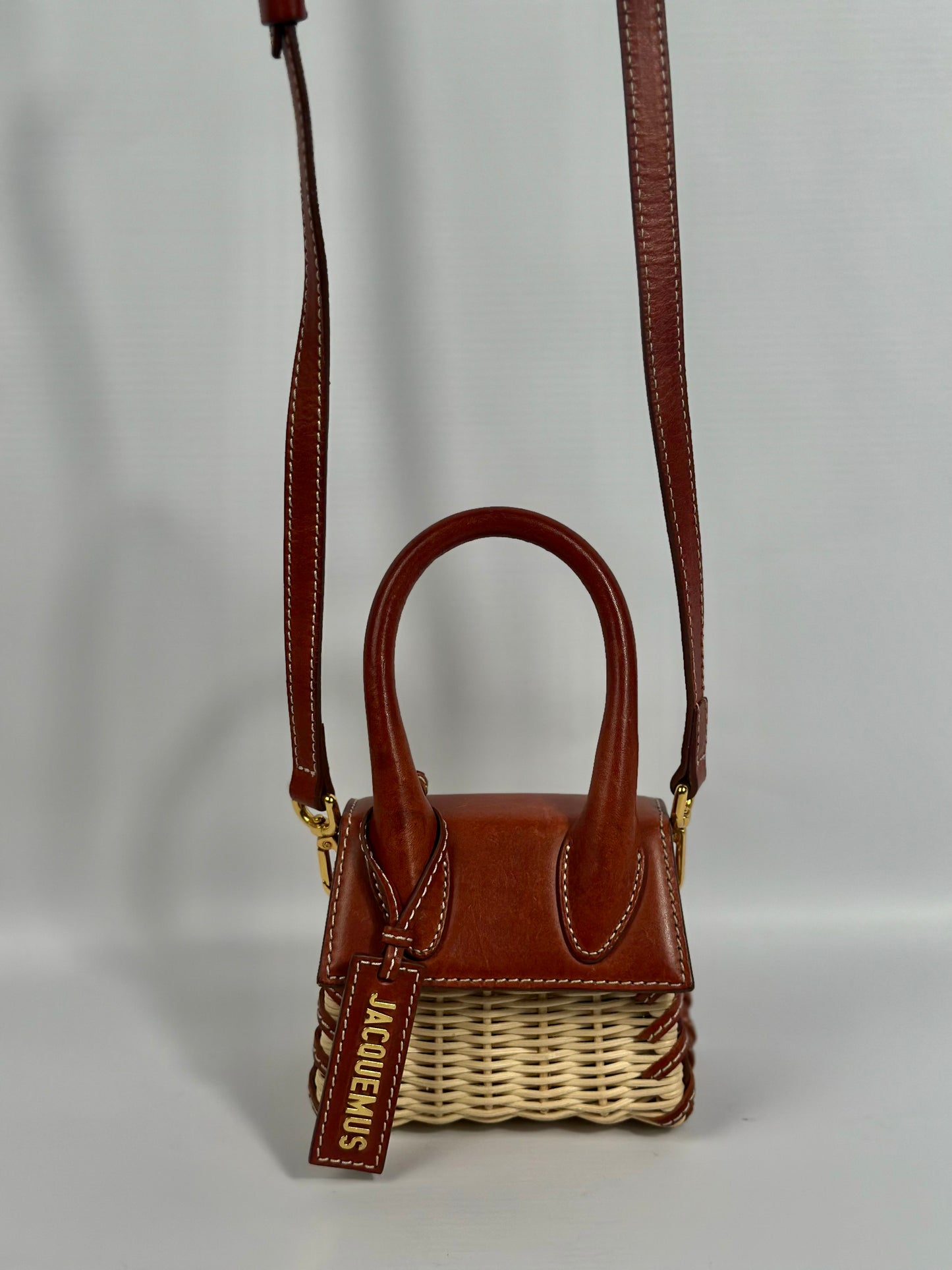 Jacquemus Brown Wicker Mini "Le Chiquito" With Gold Hardware