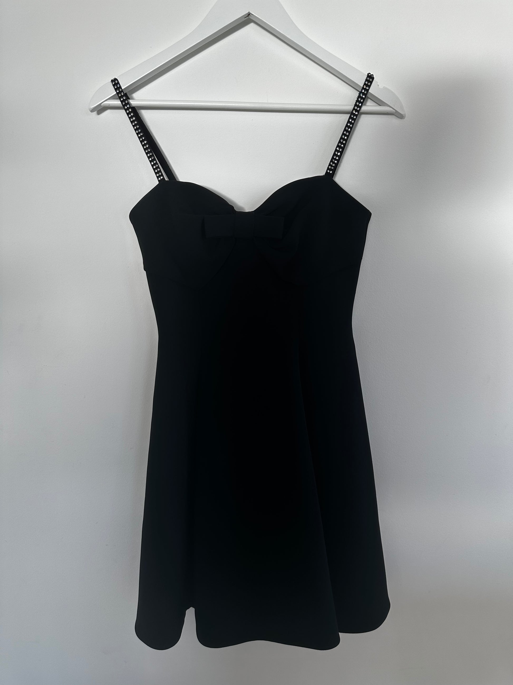Miu Miu Black Mini Dress With Sequin Straps And Bow Size Italian 38 Miu Miu Black Mini Dress With Sequin Straps And Bow Size Italian 38
