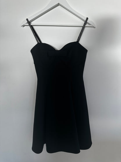 Miu Miu Black Mini Dress With Sequin Straps And Bow Size Italian 38 Miu Miu Black Mini Dress With Sequin Straps And Bow Size Italian 38