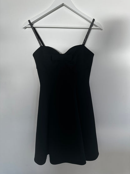 Ribbon-strap flared mini dress in black - Lita Couture