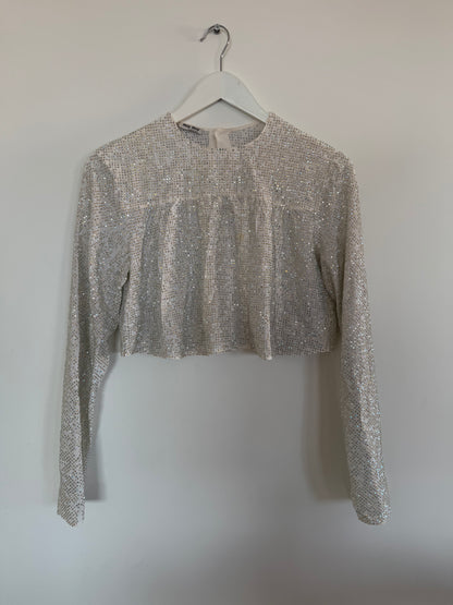 Miu Miu Silk Embellished Sequin Top - Size S