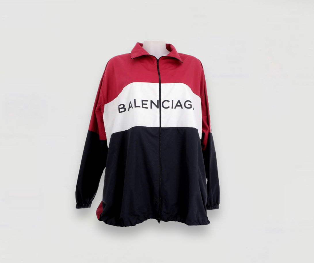 Balenciaga Oversized Red Navy and White Raincoat Size IT 37 Relovluxe