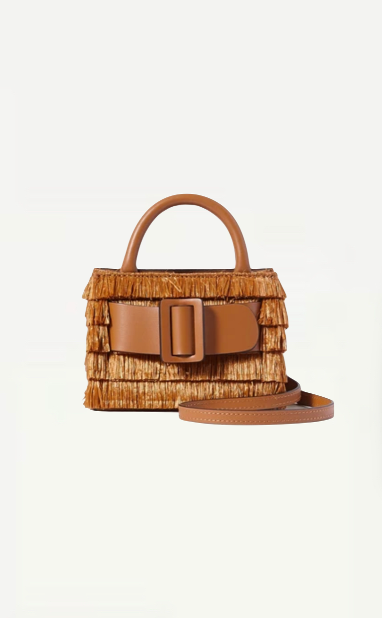 Boyy Bobby Surreal Buckled Leather Trimmed Fringed Raffia Mini Bag Relovluxe