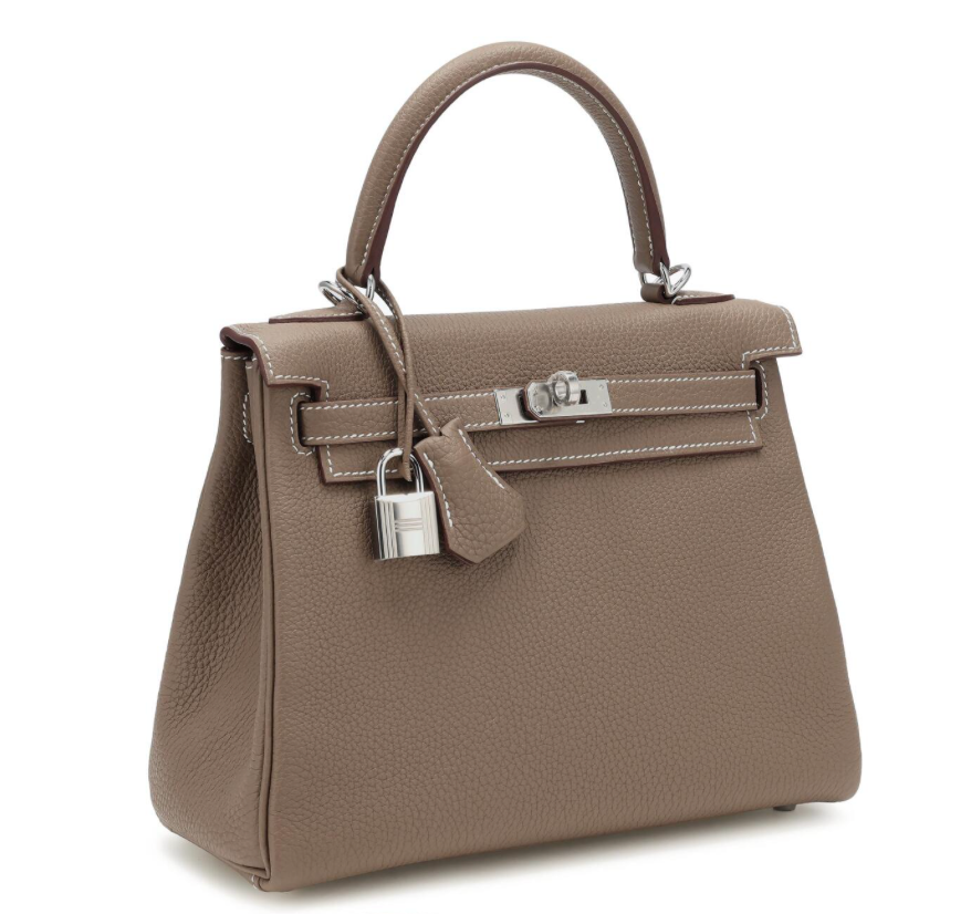 Hermès Kelly Étoupe Retourné 25cm Togo Leather and Palladium Hardware