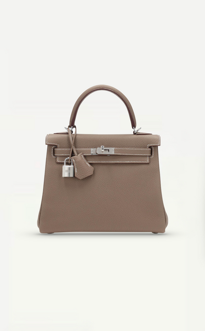 Hermès Kelly Étoupe Retourné 25cm Togo Leather and Palladium Hardware