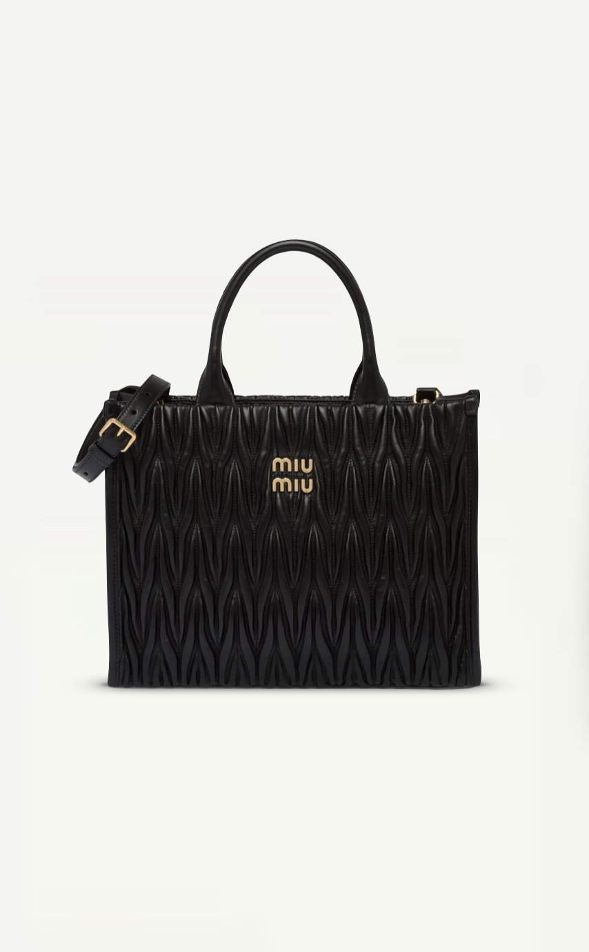 Miu Miu Matelasse Black Leather Tote Bag With Gold Hardware Retail Pri Relovluxe